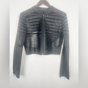 Yoki Black Leather Jacket with Cut-Out Design
